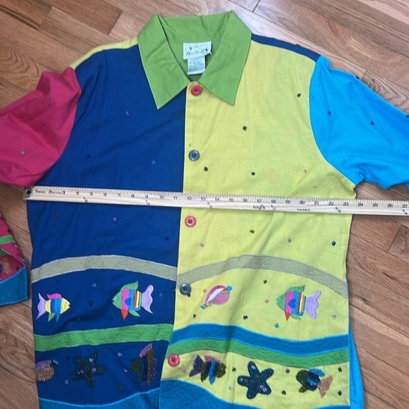 Quacker Factory Colorful Fish Sea Life Embroidered Jacket Teacher Art Cardigan - Picture 15 of 16
